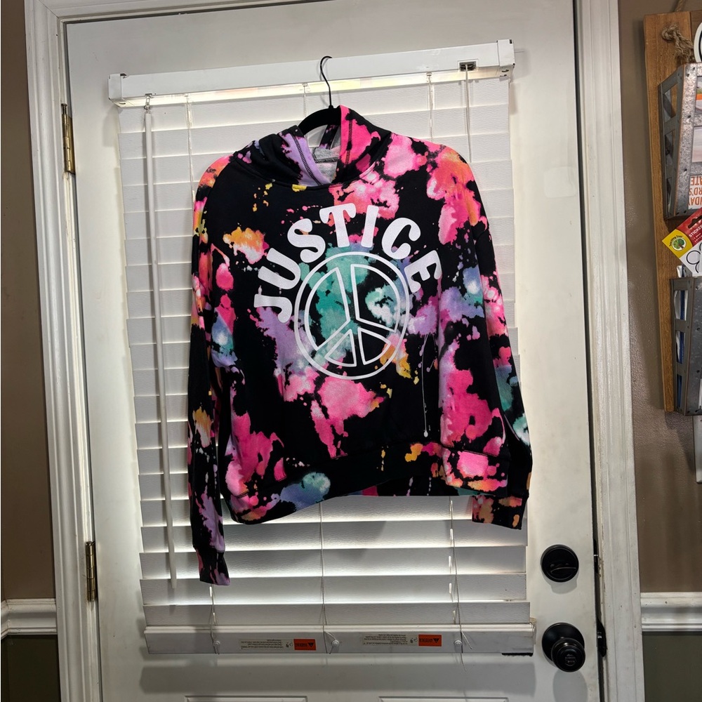 Justice Multicolor Tie-Dye Hoodie with Peace Emblem